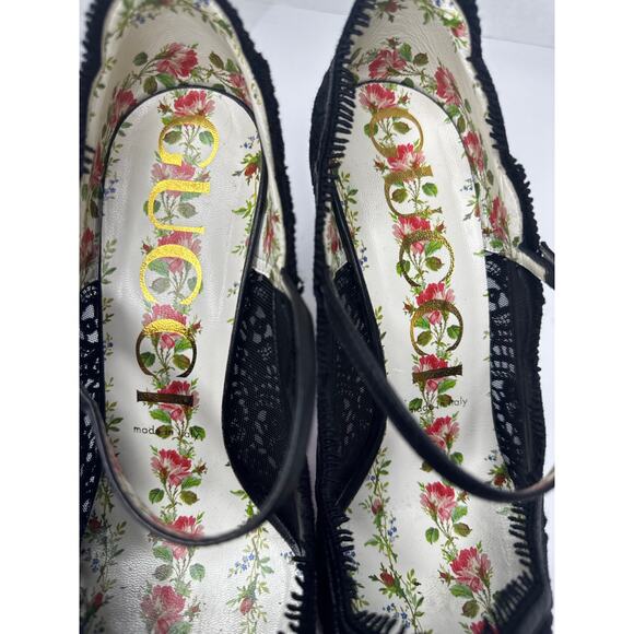 Gucci Women's Virginia Leather and Lace Mary Jane Pointed Toe Pumps sz EU 39.5 - Picture 4 of 11